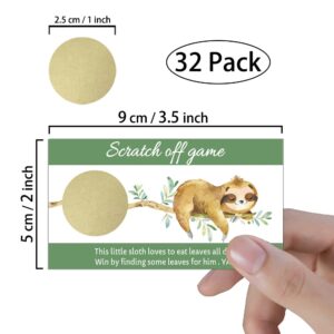 REWIDPARTY Sloth Baby Shower Scratch Off Game Cards（32 PCS） Sloth Baby Games Raffle Cards Wedding Bridal Shower Gift Certificate Scratch Off Cards Family Holiday Games Supplies for Kids Adults