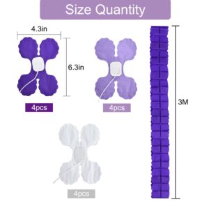 BEISHIDA 12PCS Four Leaf Clover Paper Garland 120ft Lavender Purple White Party Streamers Tissue Flower Reusable Hanging Banner for Wedding Bridal Party Backdrop Birthday Decoration