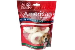 pet factory american beefhide 3" bagels dog chew treats - natural flavor, 4 count/1 pack