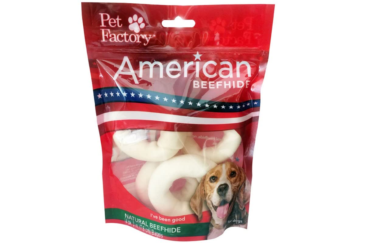 Pet Factory American Beefhide 3" Bagels Dog Chew Treats - Natural Flavor, 4 Count/1 Pack