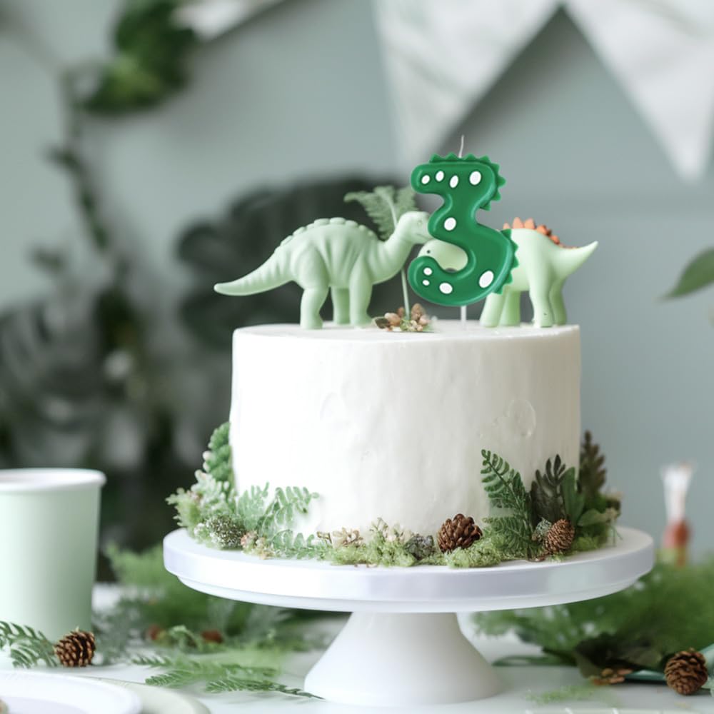 eusbon Green Birthday Candle 3, 2.76" Dinosaur Candle Theme Party Number Candle for Cake