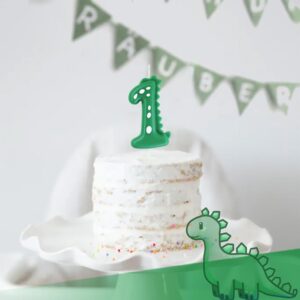 eusbon Green Birthday Candle 3, 2.76" Dinosaur Candle Theme Party Number Candle for Cake