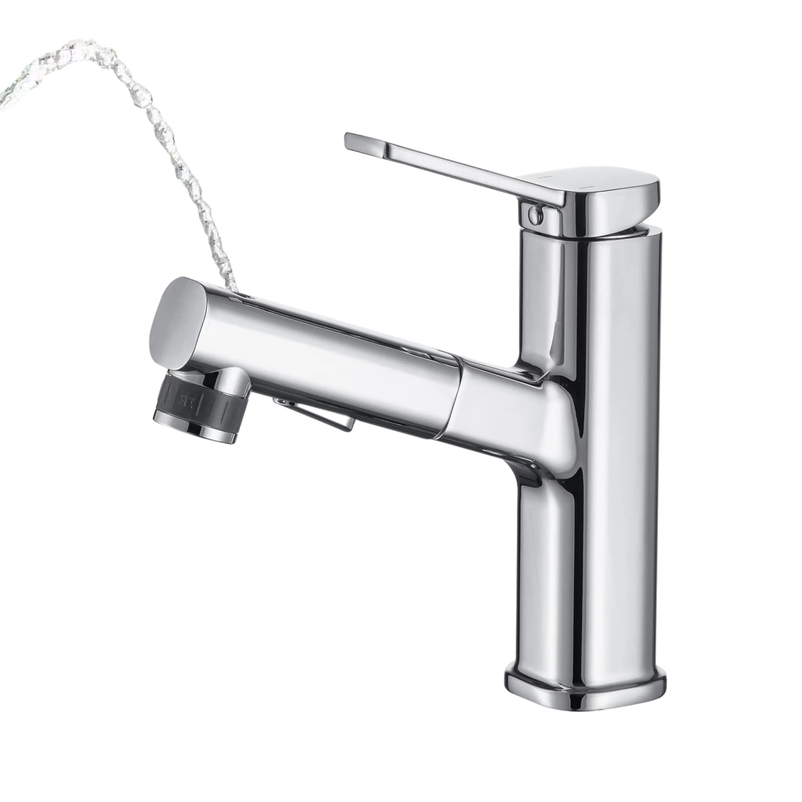 Bathroom Faucets with Pull Down Sprayer Single Handle Pull Out Bathroom Faucet Chrome Bathroom Sink Faucet Stainless Steel Bathroom Faucets Suitable for Hot and Cold Water