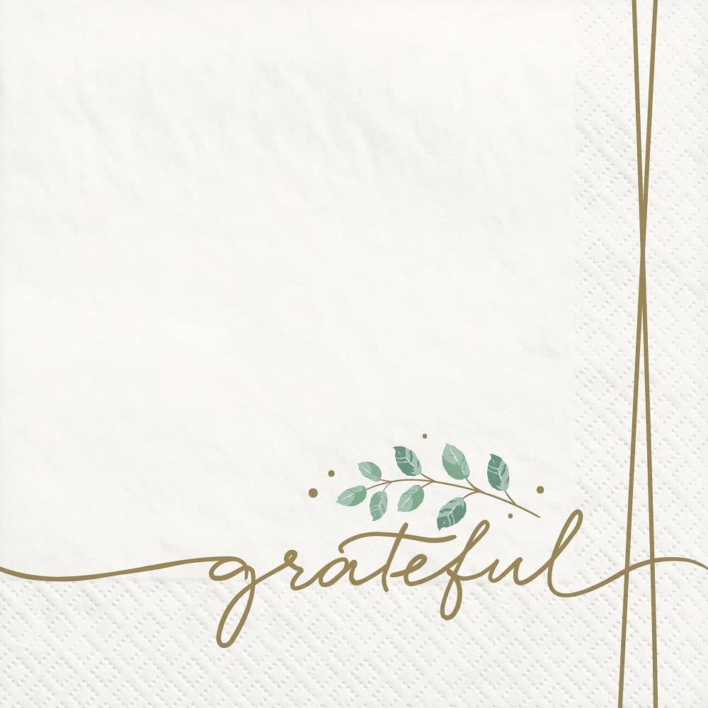 Simply Thankful Paper Luncheon Napkins | Grateful Themed Decorative Napkins 6.5" x 6.5" - Pak 80