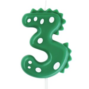 eusbon green birthday candle 3, 2.76" dinosaur candle theme party number candle for cake