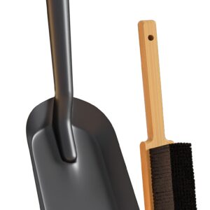 Kingson Fireplace Shovel Black Ash Shovel and Brush, Dustpan Set Small, Durable Steel, Set with Fireplace Dustpan and Brush, Coal Shovel