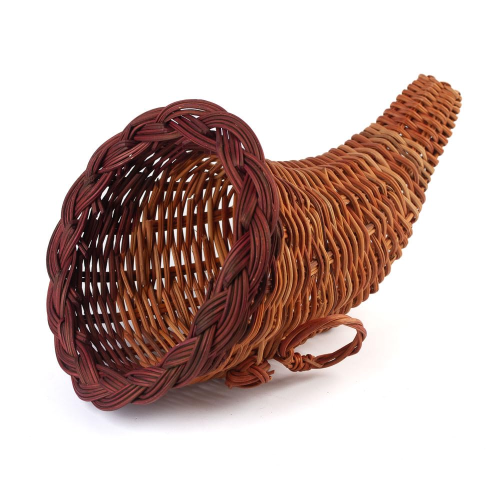 Thanksgiving Wicker Cornucopia Horn of Plenty Basket - Horn of Plenty Wicker Basket Autumn Fall Decoration and Centerpiece by Factory Direct Craft (12"L x 6-3/4" Dia) Made of Natural Woven Wicker