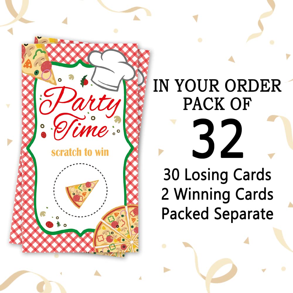 REWIDPARTY Pizza Party Scratch Off Game Cards（32 PCS） Wedding Bridal Baby Shower Scratch Off Cards Activity for Christmas Thanksgiving Raffle Tickets Family Holiday Games Supplies for Kids Adults