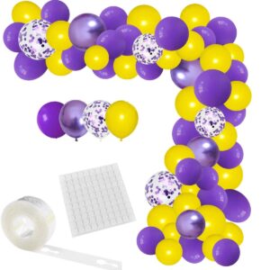 purple yellow balloon garland arch kit, 122pcs yellow and lavender purple confetti balloons metallic purple balloons for birthday wedding anniversary basketball graduation party decorations…