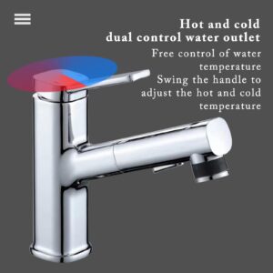 Bathroom Faucets with Pull Down Sprayer Single Handle Pull Out Bathroom Faucet Chrome Bathroom Sink Faucet Stainless Steel Bathroom Faucets Suitable for Hot and Cold Water