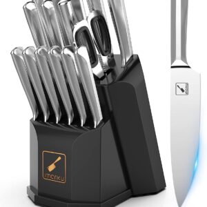 imarku Knife Set, 16 Pcs Kitchen Knife Set with Block, Ultra Sharp Stainless Steel Chef Knife Set, Dishwasher Safe Knife Block Set with One-piece Ergonomic Handle, Christmas Gifts for Women and Men