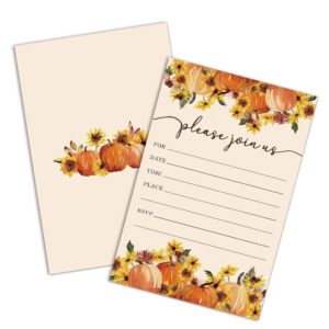 rewidparty thanksgiving party invitation cards with envelopes（set of 15） food feast invites for family friends fall invitations with pumpkin and florals birthday bridal party fill-in invitation cards