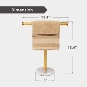 Songtec Gold Hand Towel Holder Stand, Fingertip Towel Rack with Heavy Marble Base, Accessories Jewelry Stand (Marble Base, Gold)