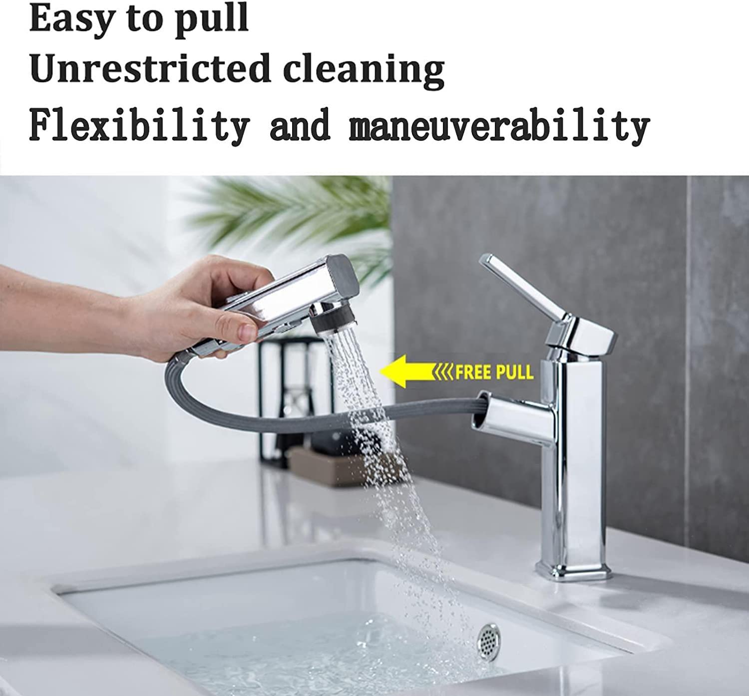 Bathroom Faucets with Pull Down Sprayer Single Handle Pull Out Bathroom Faucet Chrome Bathroom Sink Faucet Stainless Steel Bathroom Faucets Suitable for Hot and Cold Water