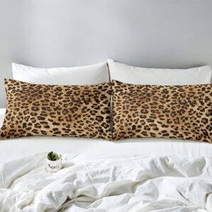 LUVIVIHOME 2PCS Luxury Leopard Duvet Cover, Twin Duvet Cover, Brown Cheetah Print Bedding, Africa Safari Animal Fur Leopard Comforter Bedspread Quilt Cover, Bedroom Decor for Women Men, 1 Pillow Sham