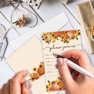 REWIDPARTY Thanksgiving Party Invitation Cards with Envelopes（Set of 15） Food Feast Invites for Family Friends Fall Invitations with Pumpkin and Florals Birthday Bridal Party Fill-in Invitation cards