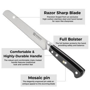 KEEMAKE Bread Knife 8 Inch, Serrated Knife for Sourdough Bread, High Carbon Stainless Steel Razor Sharp Bread Slicing Knife, Professional Cutting Knife for Homemade Bread, Bagels, Cake