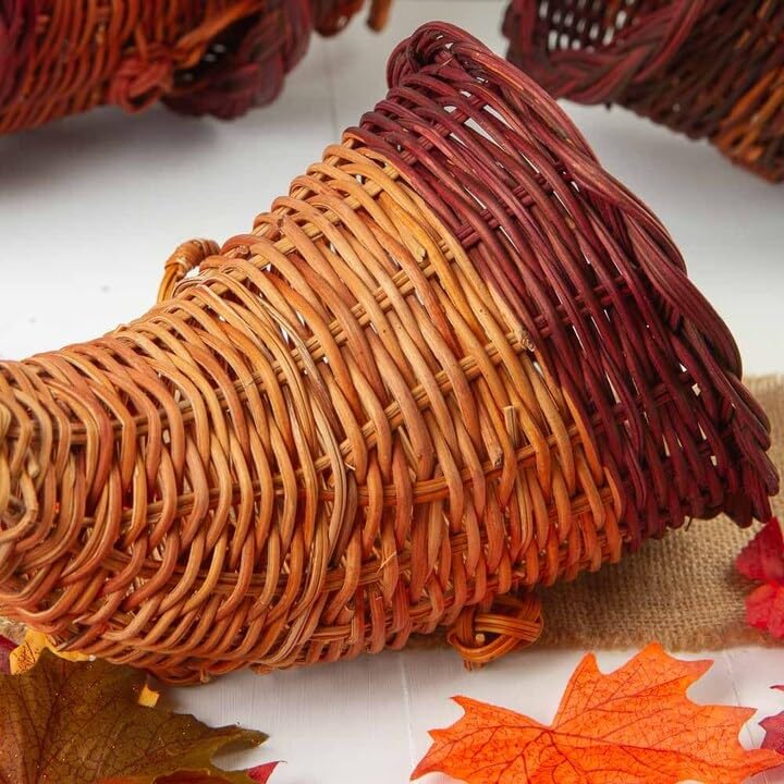 Thanksgiving Wicker Cornucopia Horn of Plenty Basket - Horn of Plenty Wicker Basket Autumn Fall Decoration and Centerpiece by Factory Direct Craft (12"L x 6-3/4" Dia) Made of Natural Woven Wicker