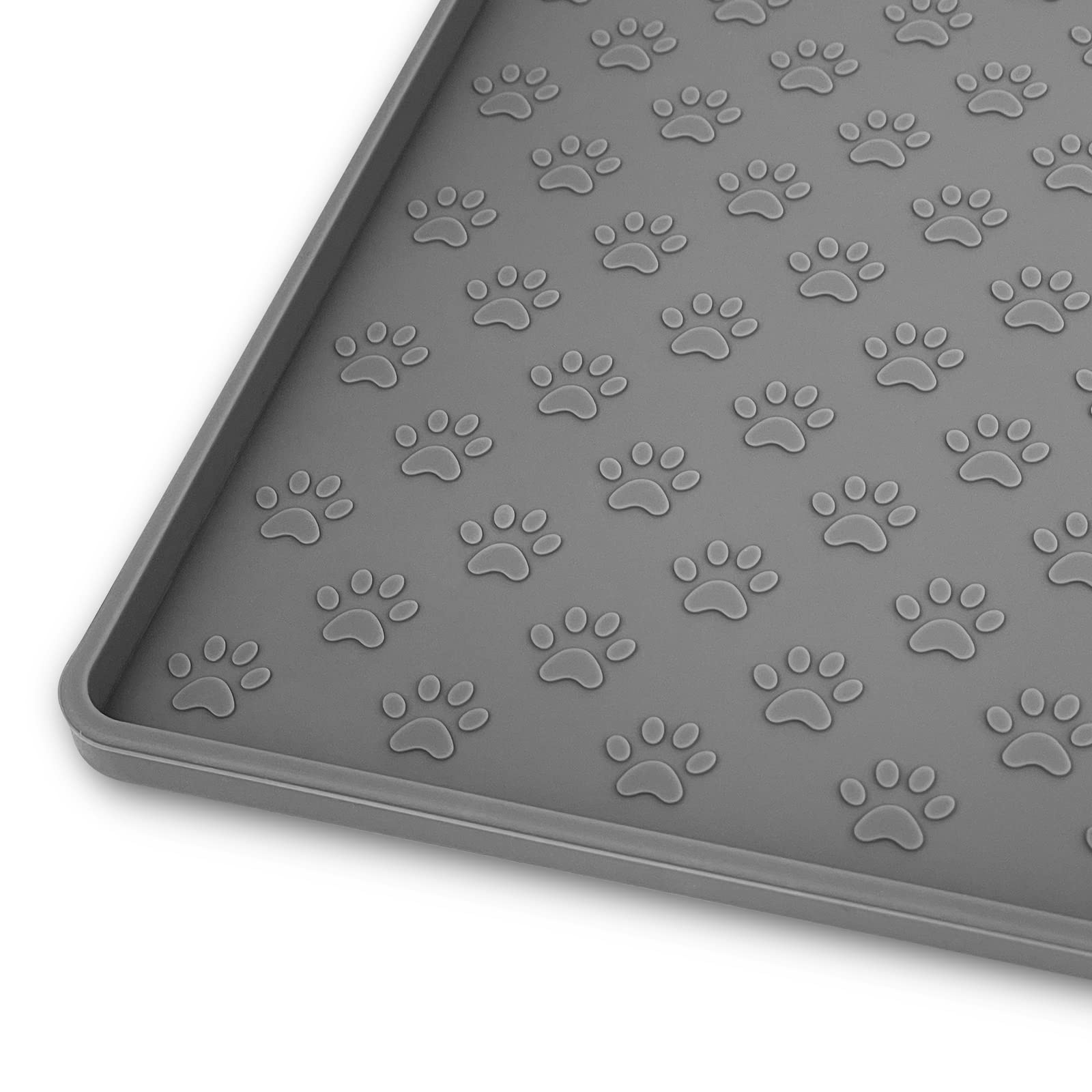 Ptlom Grey Pet Placemat for Dog and Cat, Waterproof Anti-Slip Pet Feeding Bowl Mats for Food and Water, Small Medium Large Tray Mat Prevent Residues from Spilling to Floor, Silicone, 31.5" 23.6"