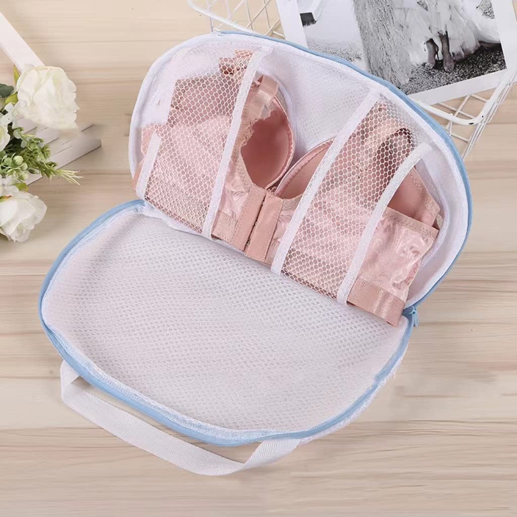 LEACIEN 6Pcs Bra Washing Laundry Mesh Bras Laundry Bag with Handle and Zipper Underwear Bag for Washing Machine (3 White Blue+3 White Grey)