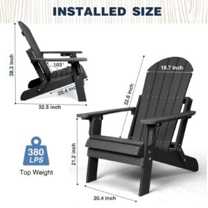 Folding Adirondack Chairs Set of 4, All Weather Resistant Plastic Chairs with Cup Holder, Fold or Unfold Easily in 1 Second, Outdoor Chairs for Patio, Garden, Backyard Deck, Lawn Fire Pi t- Black