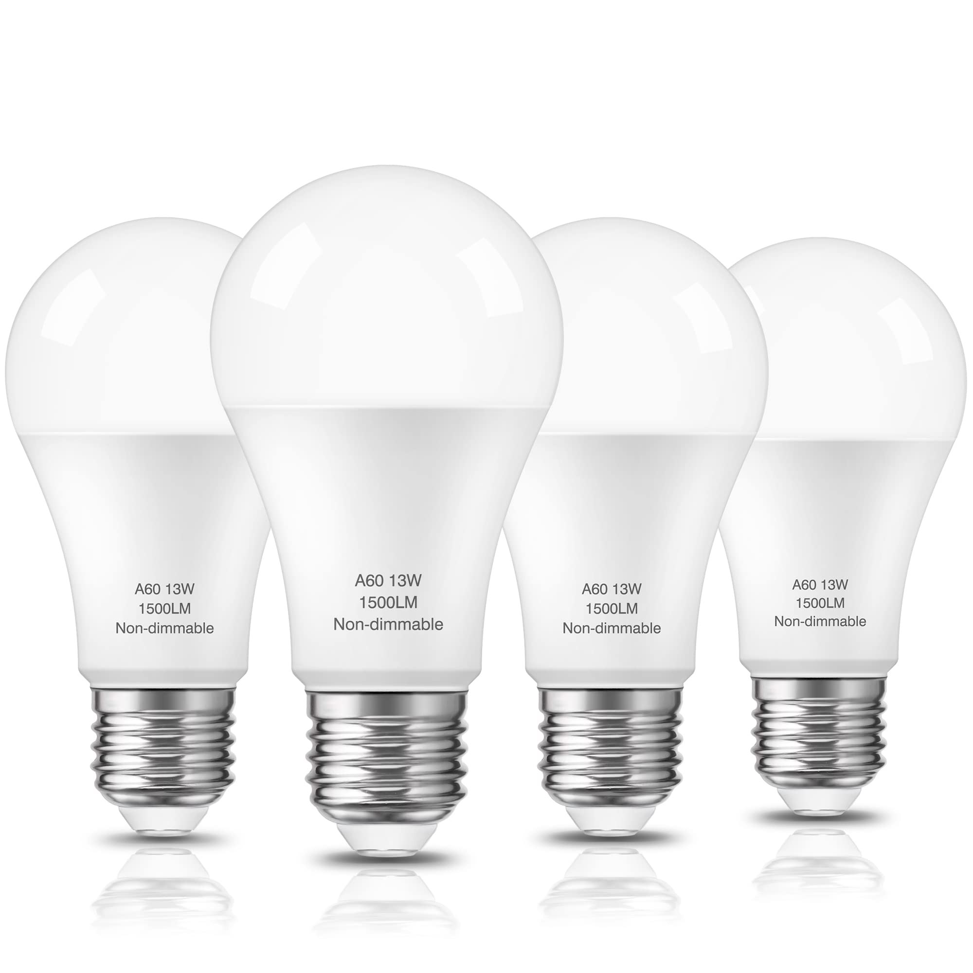 Nouscan LED Light Bulbs, 100 Watt Equivalent, A19 13W Lightbulbs, 5000K Daylight White 1500 Lumens, E26 Standard Medium Base Screw, Non-dimmable, 4 Pack