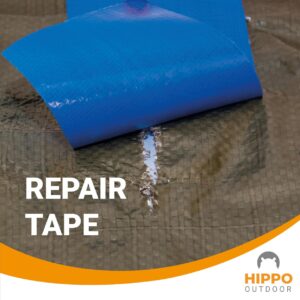 HIPPO OUTDOOR Tarpaulin Repair Tape - Heavy Duty Repairs Duck Tape, Blue Duct Tape, uv Protected and Waterproof, Protect Against Chafe wear and Tear 16 ft Tape roll (1250)