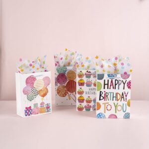 OfficeCastle Small Birthday Gift Bags with Colorful Tissue Paper (Gold Hearts) | 7x4x9 Inch, 4 Pack Birthday Bags for Newborns/Kids/Men/Women