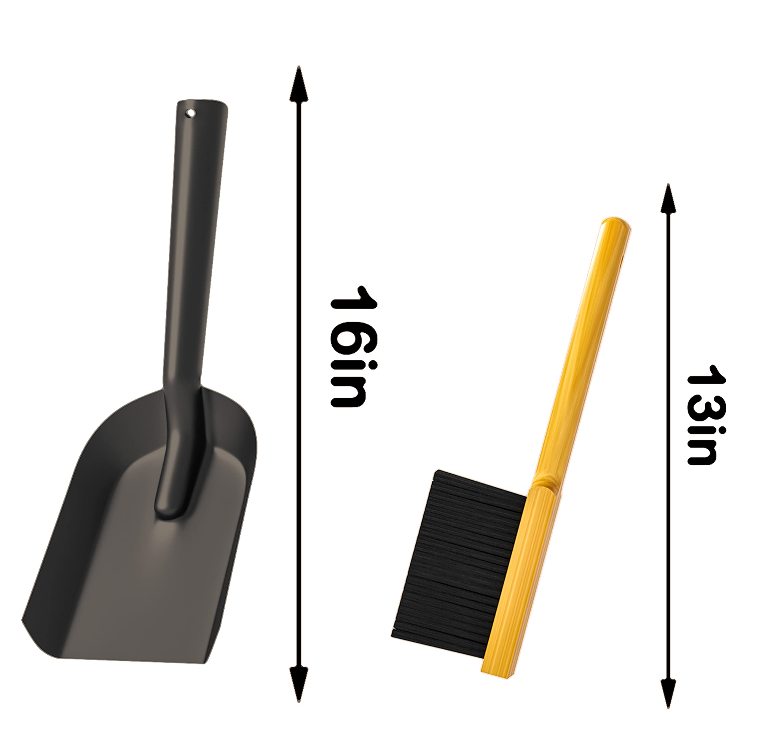 Kingson Fireplace Shovel Black Ash Shovel and Brush, Dustpan Set Small, Durable Steel, Set with Fireplace Dustpan and Brush, Coal Shovel