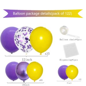 Purple Yellow Balloon Garland Arch Kit, 122PCS Yellow and Lavender Purple Confetti Balloons Metallic Purple Balloons for Birthday Wedding Anniversary Basketball Graduation Party Decorations…