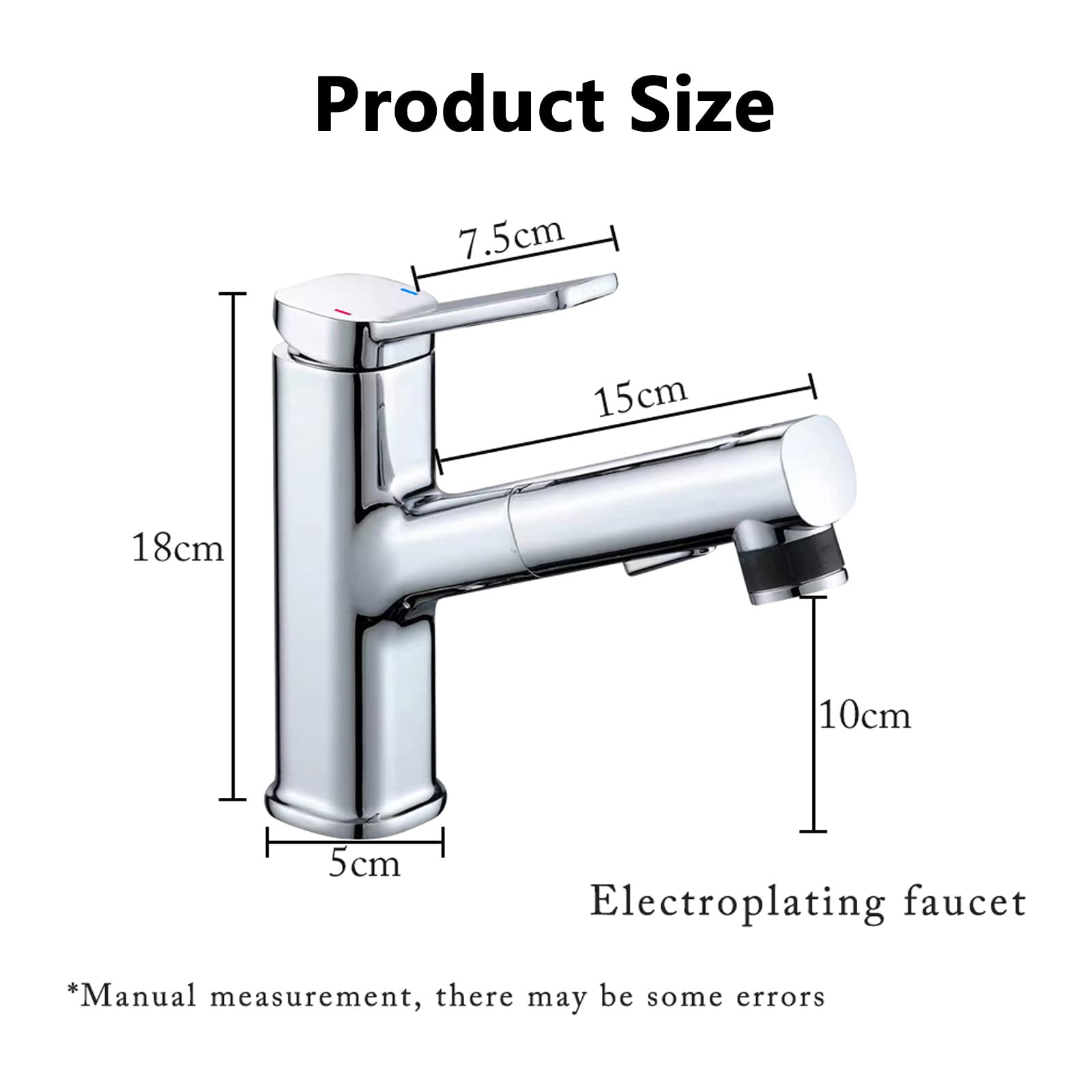 Bathroom Faucets with Pull Down Sprayer Single Handle Pull Out Bathroom Faucet Chrome Bathroom Sink Faucet Stainless Steel Bathroom Faucets Suitable for Hot and Cold Water