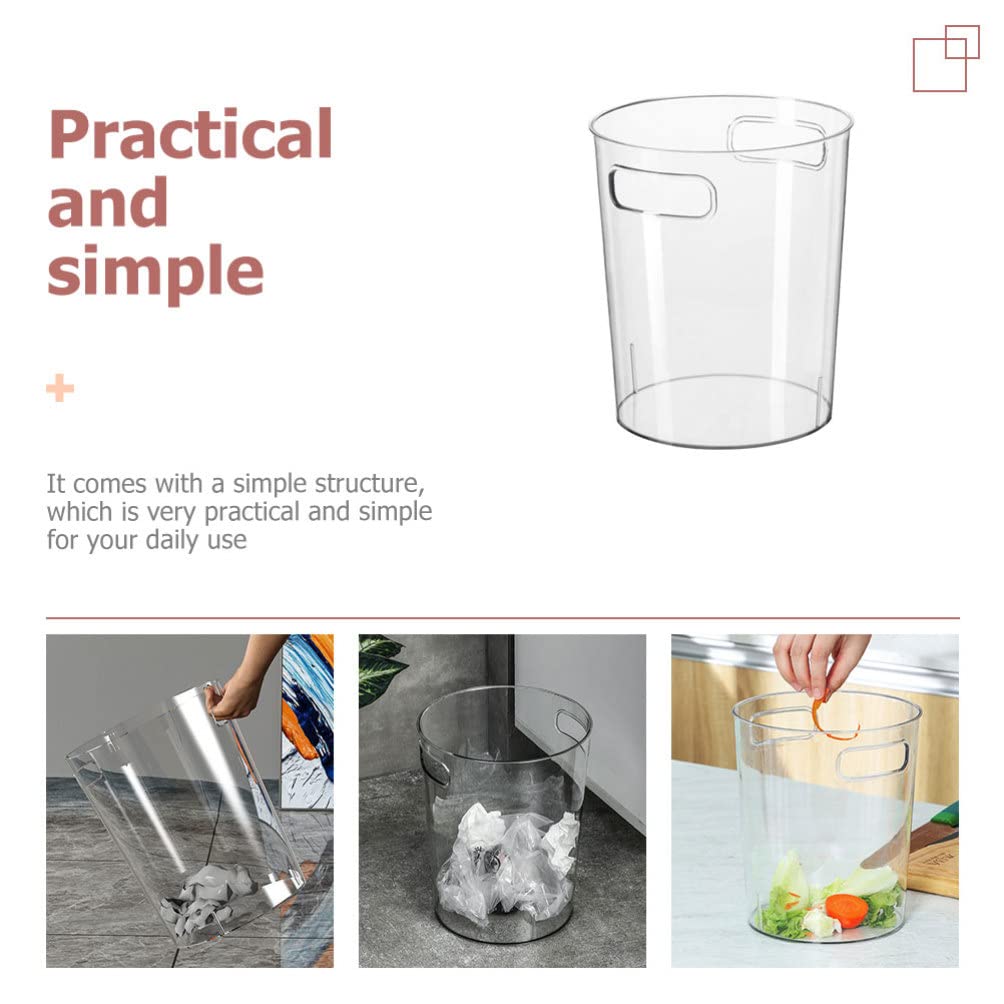 Office Decor Home Trash Container Clear Small Trash Can Wastebasket Plastic Garbage Bucket Container Bin for Bathroom Kitchen Office Bedroom 16.5CM Waste Container Large Storage Bins