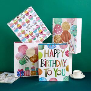 OfficeCastle Small Birthday Gift Bags with Colorful Tissue Paper (Gold Hearts) | 7x4x9 Inch, 4 Pack Birthday Bags for Newborns/Kids/Men/Women