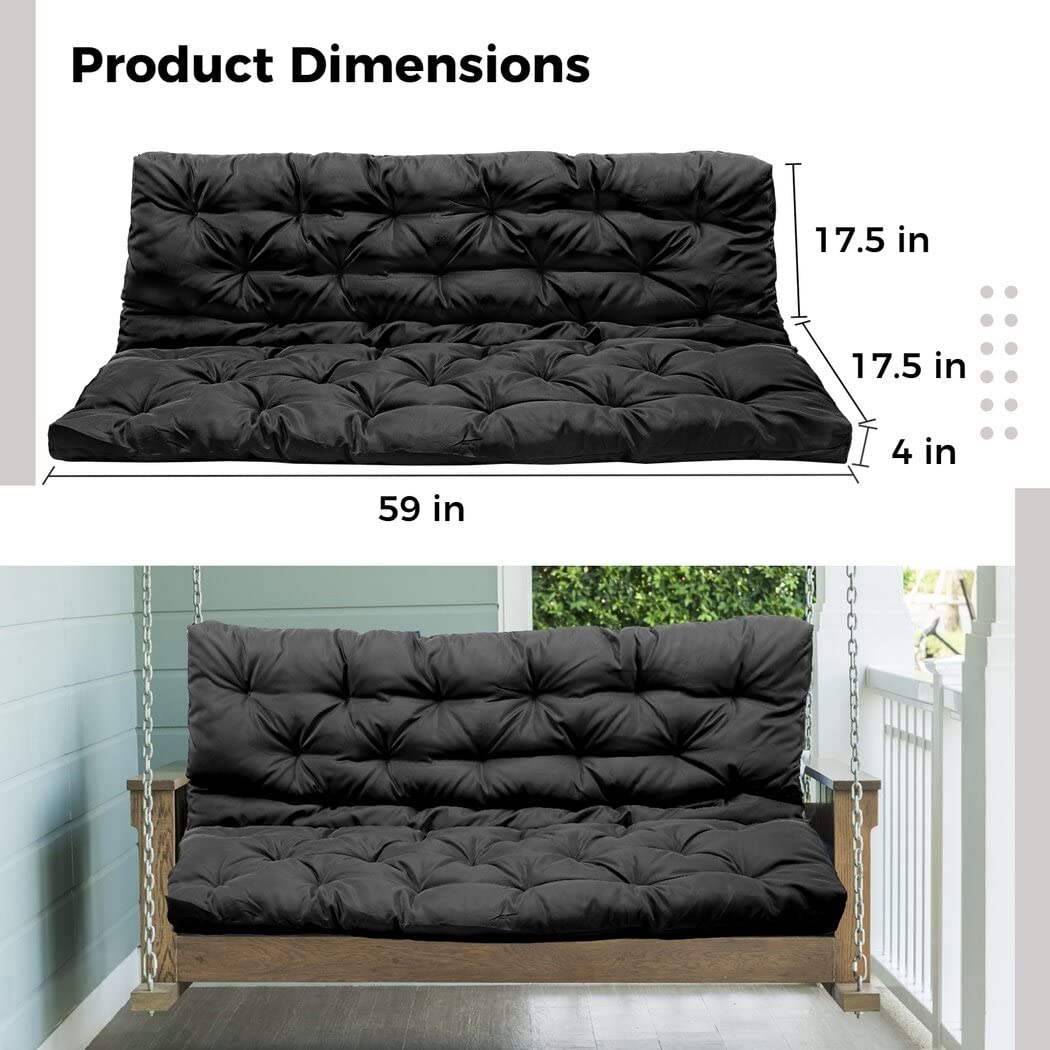 Homaisson Swing Replacement Cushion, Outside Bench Cushion with Backrest, 2-3 Seater Cushion with 8 Ties for Outdoor Furniture, 59 x 39 x 4 Inches Porch Swing Cushion Garden Bench (Dark Curry)