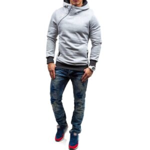 Maiyifu-GJ Men's Long Sleeve Diagonal Zipper Hoodies Zip Up Slim Fit Athletic Hoodie Hip Hop Hooded Sweatshirts with Pocket (Light Grey,X-Large)