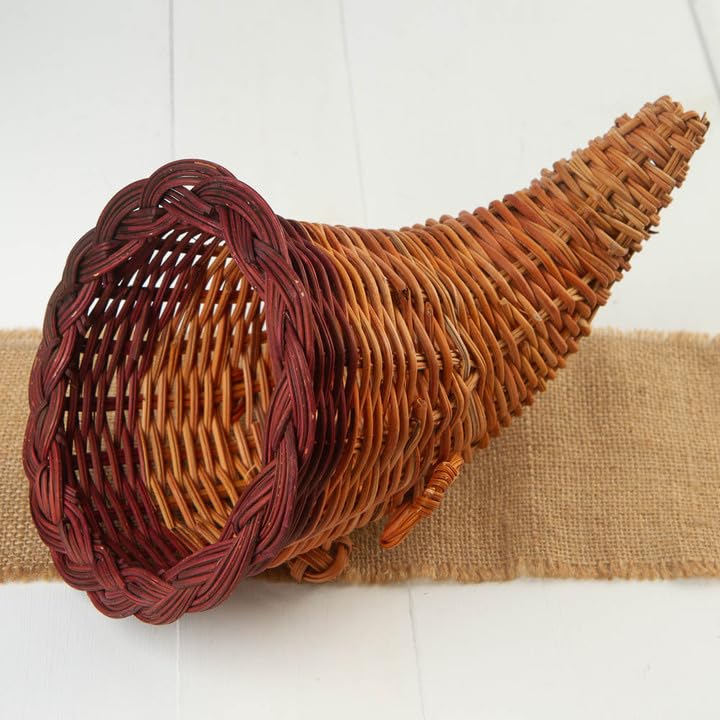 Thanksgiving Wicker Cornucopia Horn of Plenty Basket - Horn of Plenty Wicker Basket Autumn Fall Decoration and Centerpiece by Factory Direct Craft (12"L x 6-3/4" Dia) Made of Natural Woven Wicker