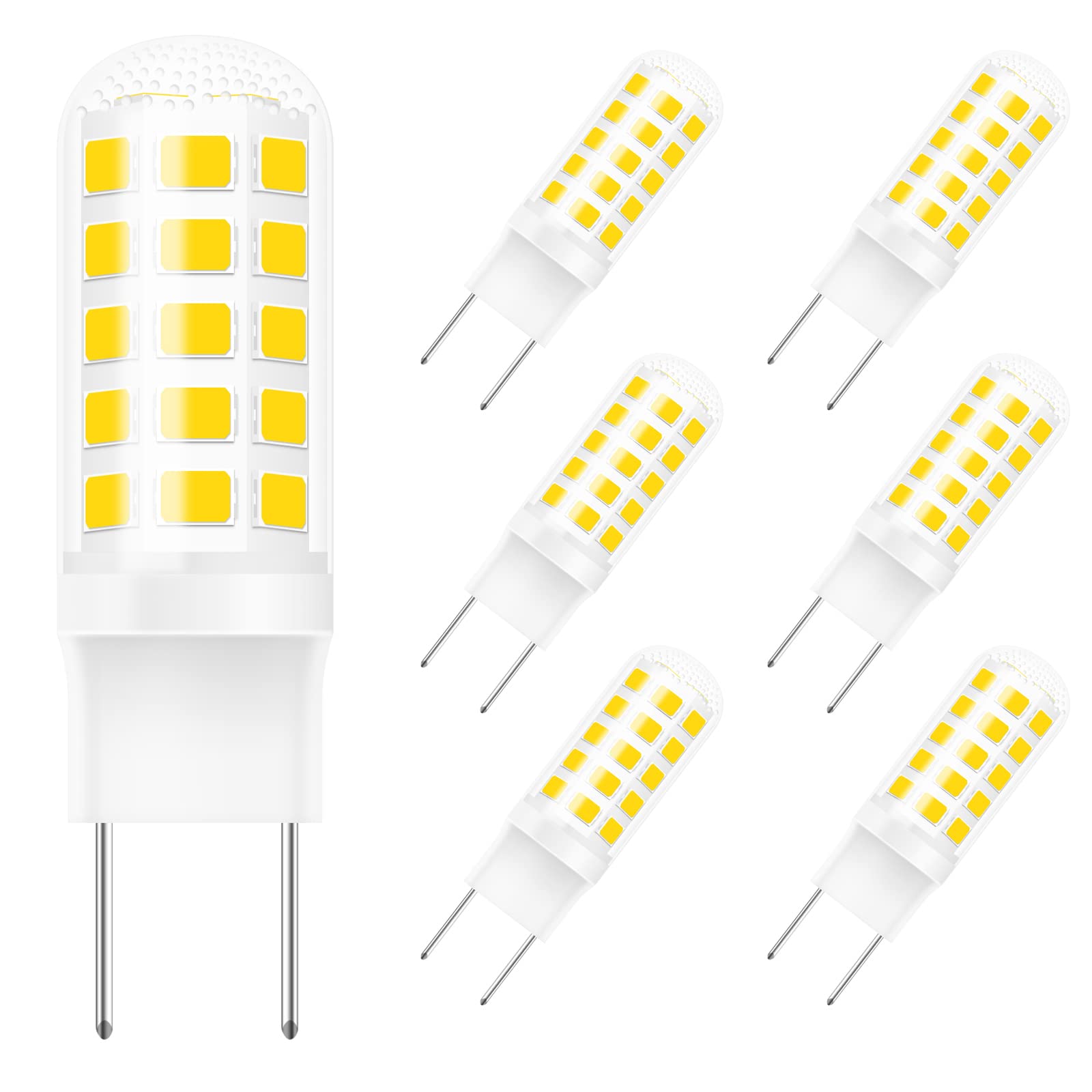 Gaormii G8 Led Bulb Dimmable, 35W Halogens Equivalent, T4 JCD Type Bi-Pin Base, 3000K Warm White G8 Bulb for Under-Cabinet Light, Under Counter Light, Under-Microwave Light, 120V 4W 360LM, 6 Pack