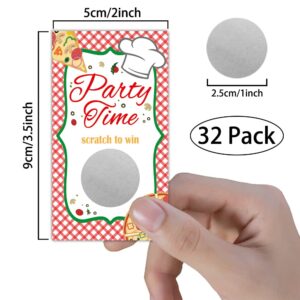 REWIDPARTY Pizza Party Scratch Off Game Cards（32 PCS） Wedding Bridal Baby Shower Scratch Off Cards Activity for Christmas Thanksgiving Raffle Tickets Family Holiday Games Supplies for Kids Adults