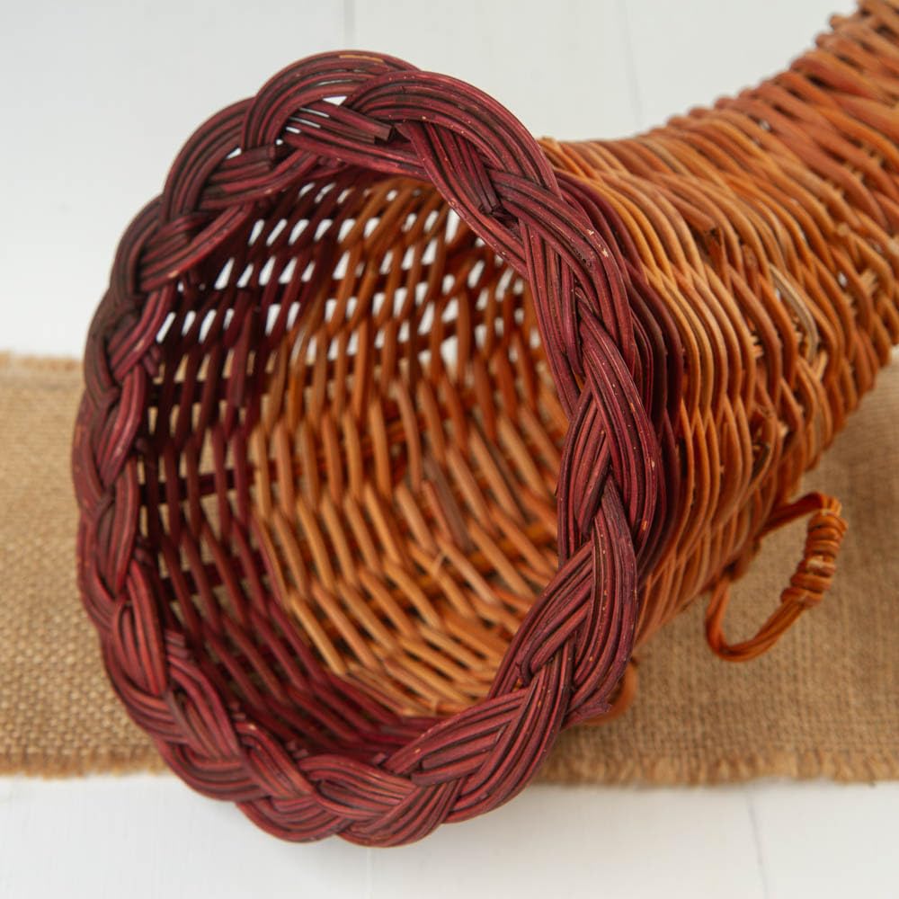 Thanksgiving Wicker Cornucopia Horn of Plenty Basket - Horn of Plenty Wicker Basket Autumn Fall Decoration and Centerpiece by Factory Direct Craft (12"L x 6-3/4" Dia) Made of Natural Woven Wicker