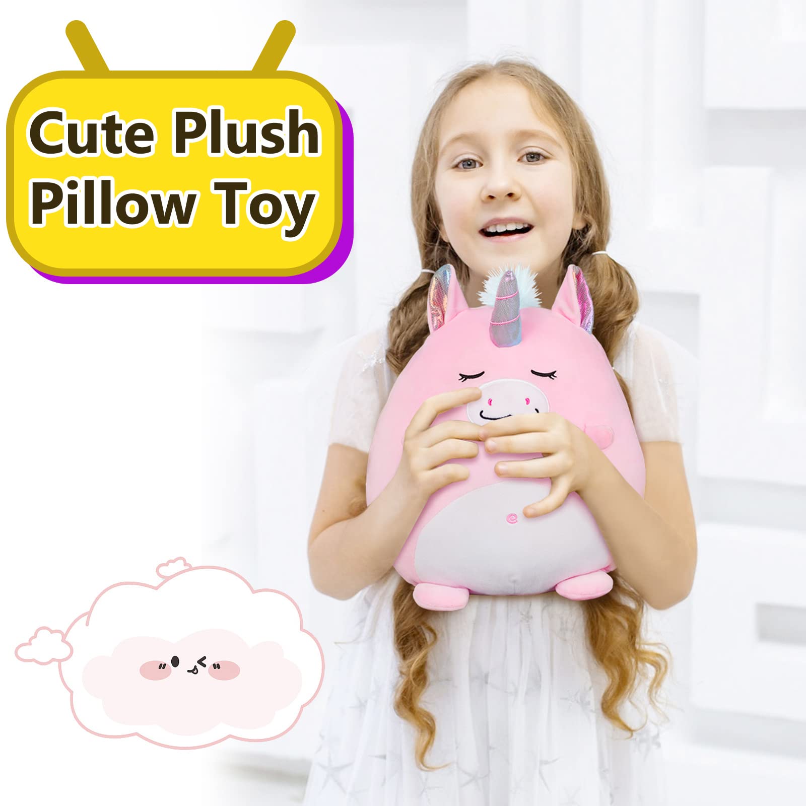 Marsjoy 8" Pink Unicorn Plush Pillow Toy Squishy Stuffed Animal Plushie Pillow Cute Unicorn Huggable Toy Kawaii Soft Cushion for Girl Kid Children's Day Birthdays Christmas