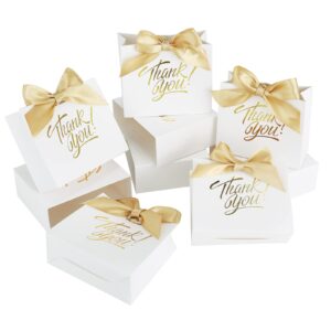 kposiya small gift bags, 50 pack small thank you bags 4.5x1.8x3.9 inches party favor bags white paper gift bags candy bags with bow ribbon,mini gift bags for wedding baby shower birthday bridal