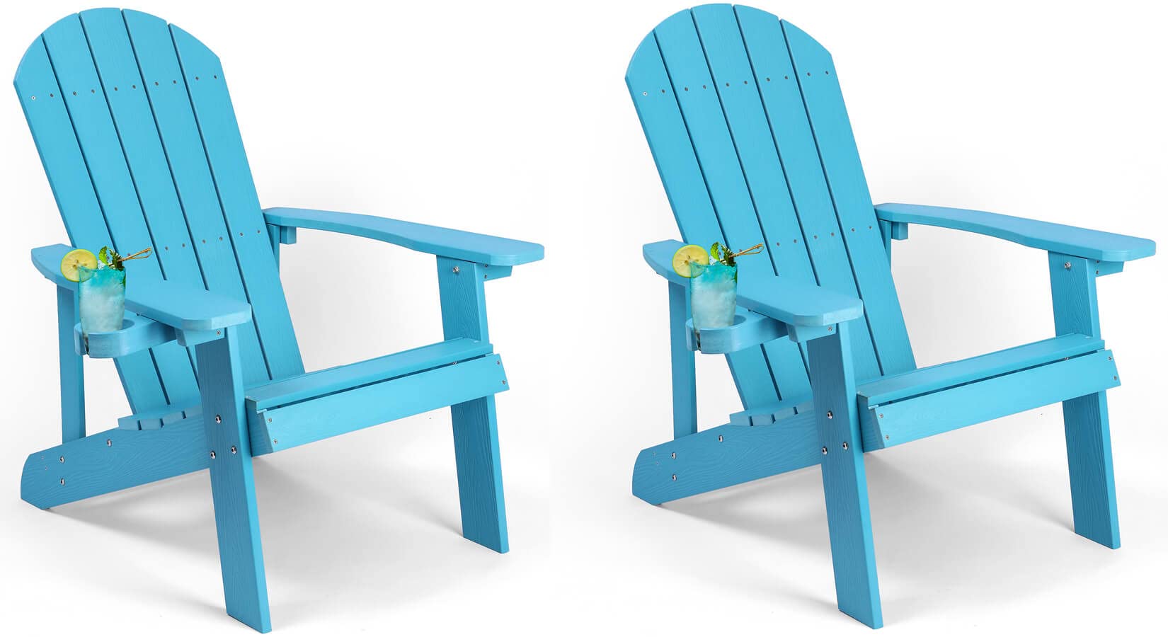 hOmeQomi Adirondack Chairs Set of 2, All Weather Resistant Plastic Chairs with Cup Holder, 5 Easy Steps to Install, Outdoor Chairs for Patio, Garden, Backyard Deck, Lawn, Fire Pit - Lake Blue