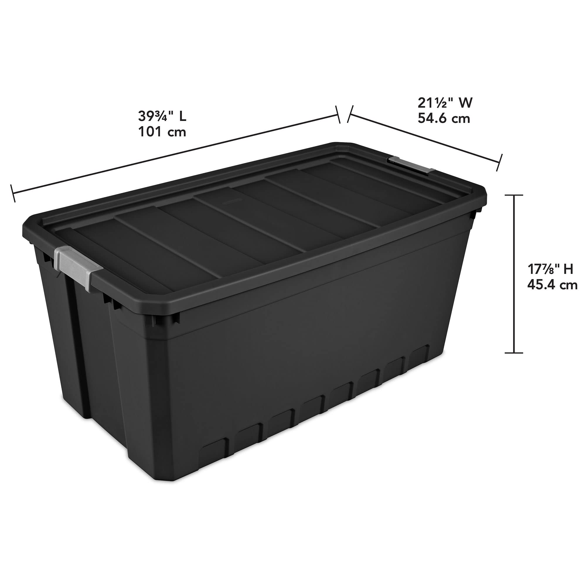 Sterilite 50-Gallon Large Stackable Rugged Industrial Storage Tote Container with Gray Latching Clip Lid for Garage, Attic, Worksite, or Camping