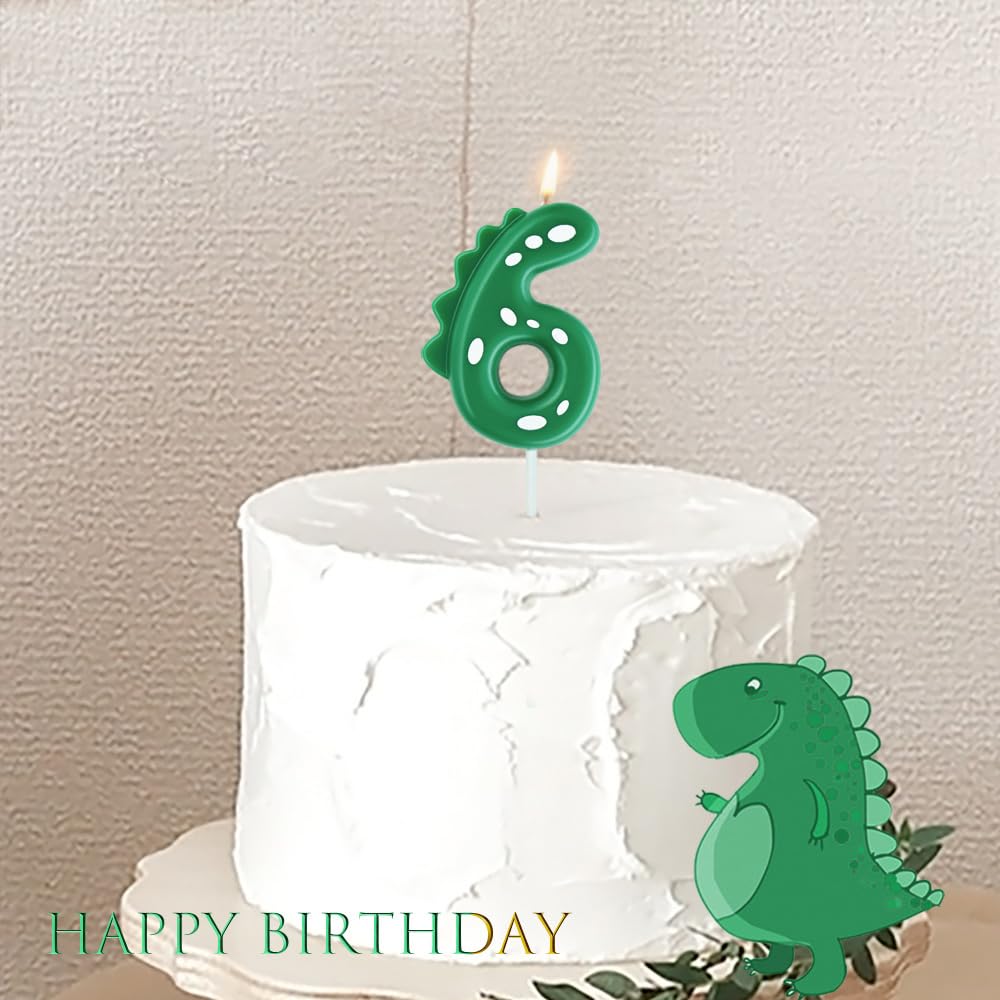 eusbon Green Birthday Candle 3, 2.76" Dinosaur Candle Theme Party Number Candle for Cake