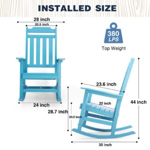 hOmeQomi Rocking Chairs Set of 2, All Weather Resistant Poly Lumber Outdoor Porch Rocker, Rocking Chairs for Outdoor, Indoor, Patio, Deck, Garden, Backyard, Load Bearing 380 lbs - Lake Blue