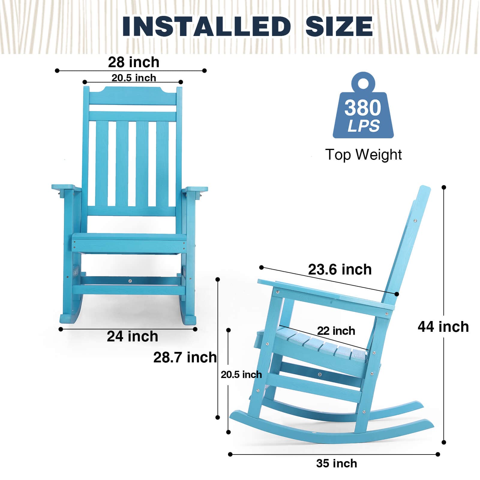 hOmeQomi Rocking Chairs Set of 2, All Weather Resistant Poly Lumber Outdoor Porch Rocker, Rocking Chairs for Outdoor, Indoor, Patio, Deck, Garden, Backyard, Load Bearing 380 lbs - Lake Blue