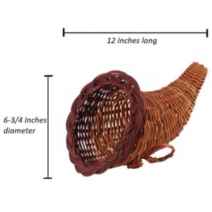 Thanksgiving Wicker Cornucopia Horn of Plenty Basket - Horn of Plenty Wicker Basket Autumn Fall Decoration and Centerpiece by Factory Direct Craft (12"L x 6-3/4" Dia) Made of Natural Woven Wicker