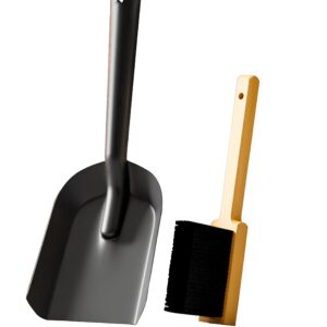 Kingson Fireplace Shovel Black Ash Shovel and Brush, Dustpan Set Small, Durable Steel, Set with Fireplace Dustpan and Brush, Coal Shovel