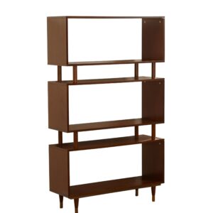 Target Marketing Systems Margo 3-Tier Bookshelf for Home Office, Study, Living Room, Bedroom, Entryway and Hallway, Mid-Century Style Open Bookcase, 36”W x 59.5”H, Walnut