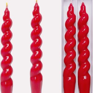 Berkebun Red Spiral Taper Candle H7.5inch -Set of 2 Tapered Candles, Dripless and Smokeless,Long Candle,Tall Candlesticks, Home Dinner, Party, Wedding, Halloween, Churches,Christmas (2, Red)